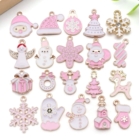 Ciondoli Natalizi Fai Da Te in Lega Smaltata Rosa Bianco Babbo Natale Pupazzo di Neve Fiocco di Neve Albero di Natale Per Bracciale Collana