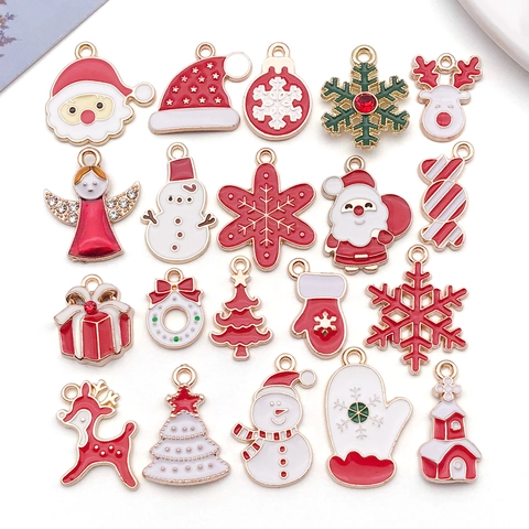 Colgantes De Navidad De Aleación Esmaltada Para Joyería DIY Papá Noel Reno Copo De Nieve Muñeco De Nieve Colgantes Mix