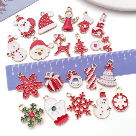 Colgantes De Navidad De Aleación Esmaltada Para Joyería DIY Papá Noel Reno Copo De Nieve Muñeco De Nieve Colgantes Mix
