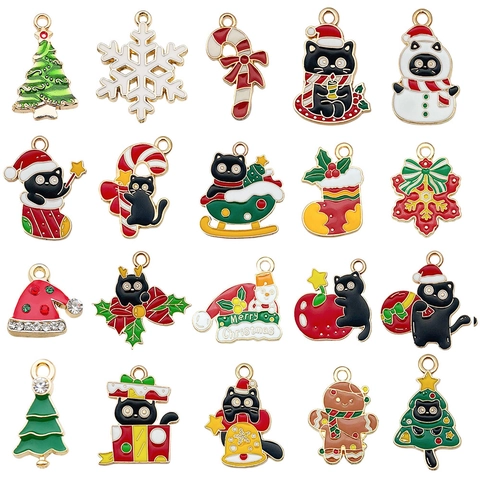 Kerst Emaille Legering Hangers DIY Sieraden Charms Sneeuwpop Kat Boom Peperkoekman Voor Ketting Armband
