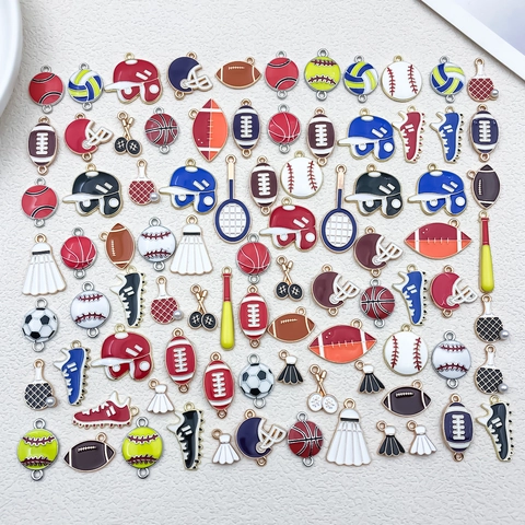 Breloques en Alliage de Zinc Émaillé Thème Sportif Mixte Basketball Football Baseball Pendentifs Pour DIY Fabrication de Bijoux Bracelet Porte-Clés Décor