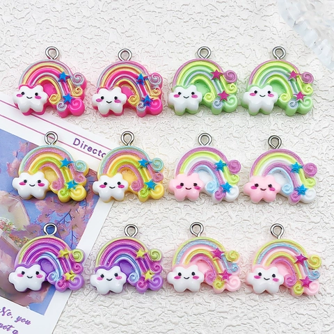 Pendentifs en Résine Arc-en-Ciel Nuage Visage Souriant Étoile Charms pour Collier Boucle d'Oreille Porte-Clés DIY Accessoires Bijoux