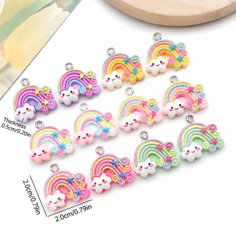 Pendentifs en Résine Arc-en-Ciel Nuage Visage Souriant Étoile Charms pour Collier Boucle d'Oreille Porte-Clés DIY Accessoires Bijoux