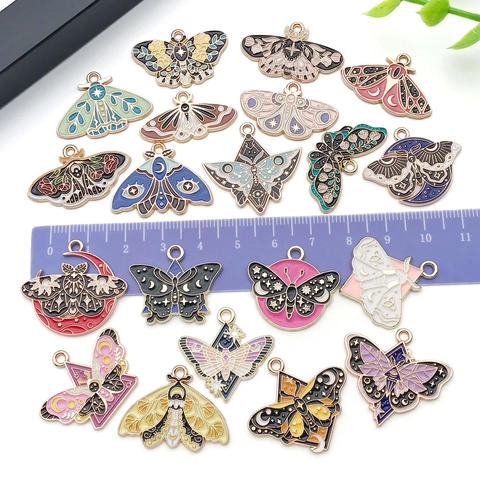 Vintage Moth Butterfly Enamel Pendants Zinc Alloy Insect Charms Bohemian Celestial Moon Star Style DIY Jewelry Making Findings