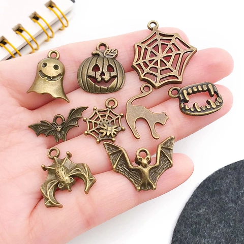 Gemengde Halloween Legering Hangers Schedel Vleermuis Pompoen Geest Spinnenweb Hangers Voor DIY Sieraden Maken Armband Ketting