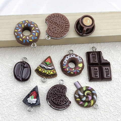 Simulation Food Resin Doughnut Chocolate Cake Biscuit Pendant For DIY Jewelry Making Keychain Accessories Women Decoration