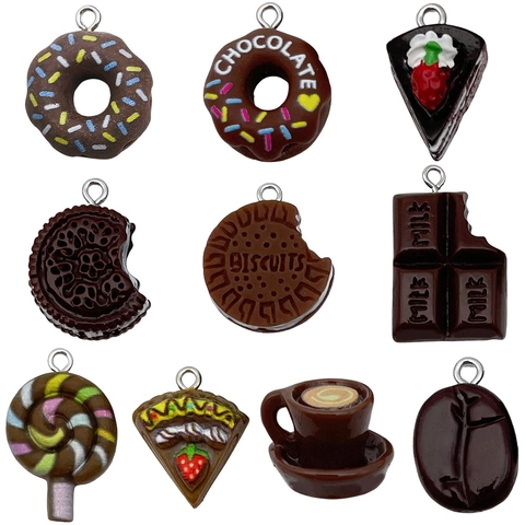Simulation Food Resin Doughnut Chocolate Cake Biscuit Pendant For DIY Jewelry Making Keychain Accessories Women Decoration