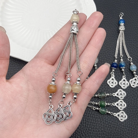 Ethnic Vintage Zinc Alloy Tassel Pendants With Artificial Pearl Beads Celtic Knot Charms For DIY Necklace Jewelry Making Bohemian Style