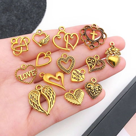 Vintage Zinc Alloy Heart Pendants Mixed Styles Angel Wings Cross Lettering Charms For DIY Necklace Bracelet Keychain Making Jewelry Finding