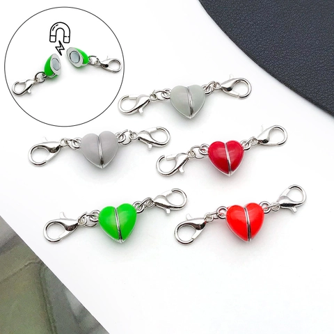 Luminous Heart Magnetic Connector Clasps Zinc Alloy Night Glow Double Lobster Claw For DIY Necklace Bracelet Jewelry Making