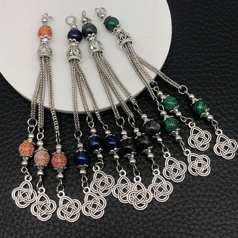 Vintage Zinc Alloy Ethnic Tribal Tassel Pendant Artificial Agate Bead Celtic Knot Flower Charm For DIY Jewelry Making Accessories