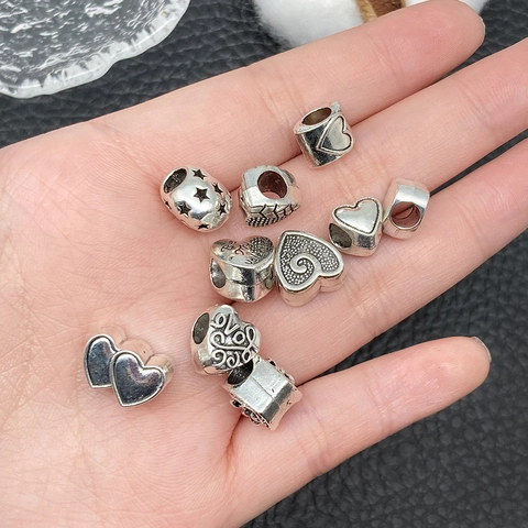 Antique Silver Alloy Heart Large Hole Beads Retro Love Star Lettering DIY Charms For Bracelet Necklace Jewelry Making Accessories