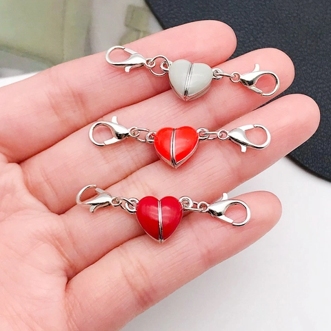Luminous Heart Magnetic Connector Clasps Zinc Alloy Night Glow Double Lobster Claw For DIY Necklace Bracelet Jewelry Making