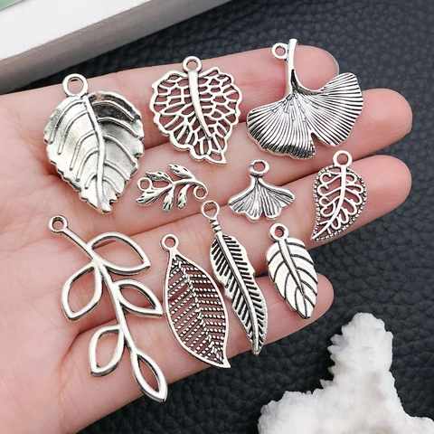 Vintage Zinc Alloy Leaf Pendants Antique Silver Branch Feather Ginkgo Leaf Charms For DIY Jewelry Making Findings Necklace Earrings Bracelet Material