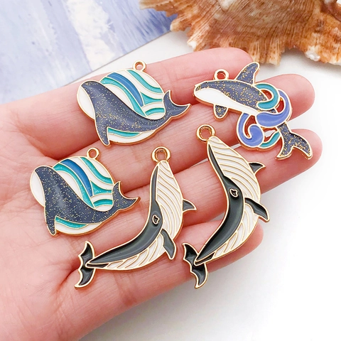 Ocean Theme Whale Dolphin Fish Bone Pendants Zinc Alloy Enamel Charms For DIY Necklace Earrings Keychain Jewelry Making Accessories