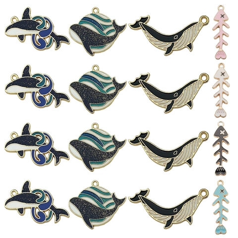 Ocean Theme Whale Dolphin Fish Bone Pendants Zinc Alloy Enamel Charms For DIY Necklace Earrings Keychain Jewelry Making Accessories