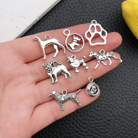 Antique Silver Zinc Alloy Dog Charms Pendants For DIY Jewelry Making Scottish Terrier Paw Bone Heart Charms For Bracelet Necklace