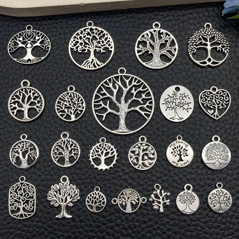 Colgantes Árbol De La Vida De Aleación Plata Antigua Dijes Diseño Corazón Calado Para Fabricación Joyas Collar Pulsera DIY