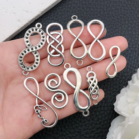 Antique Silver Infinity Symbol Connector Charms Hollow Zinc Alloy Pendants For DIY Jewelry Making Bracelet Necklace Findings