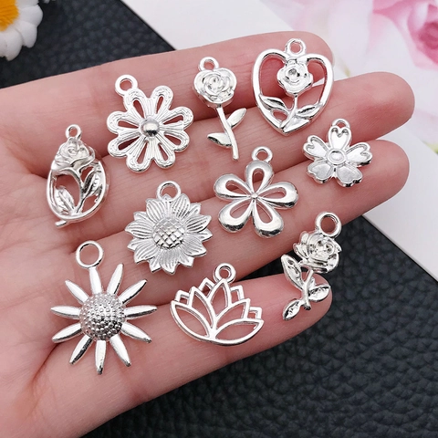 Alloy Flower Charms Pendants For DIY Jewelry Making Earrings Bracelet Sunflower Rose Lotus Floral Metal Pendant Findings