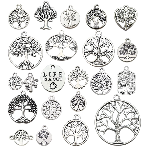 Colgantes Árbol De La Vida De Aleación Plata Antigua Dijes Diseño Corazón Calado Para Fabricación Joyas Collar Pulsera DIY