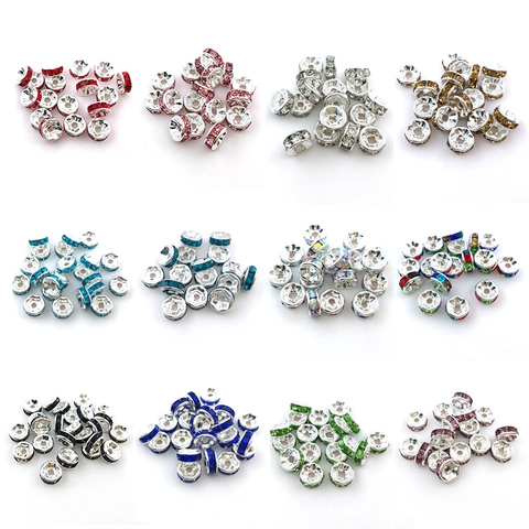 Alloy Rondelle Rhinestone Spacer Beads Crystal Round Beads For DIY Jewelry Making Bracelet Necklace Accessories Silver Plated