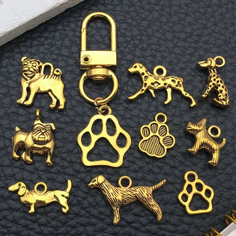 Vintage Zinc Alloy Dog Puppy Charms Paw Bone Heart Pendant For DIY Jewelry Making Bracelet Necklace Antique Gold Silver Charms