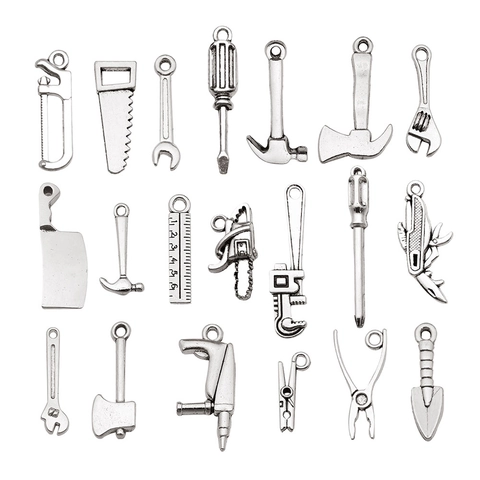 Dijes de Herramientas de Vida en Miniatura de Aleación de Zinc Vintage Colgantes de Martillo Llave Sierra Hacha para Fabricación de Joyería DIY Collares Llaveros Accesorios