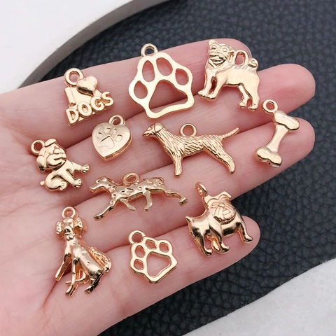 Zinc Alloy Dog Pendants For DIY Jewelry Making Antique Gold Silver Bronze Animal Paw Prints Bone Heart Charms For Necklace Bracelet Keyring