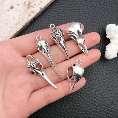 Vintage Zinc Alloy Bird Skull Pendants Antique Silver Gothic Punk Jewelry Making DIY Necklace Charms For Men Women