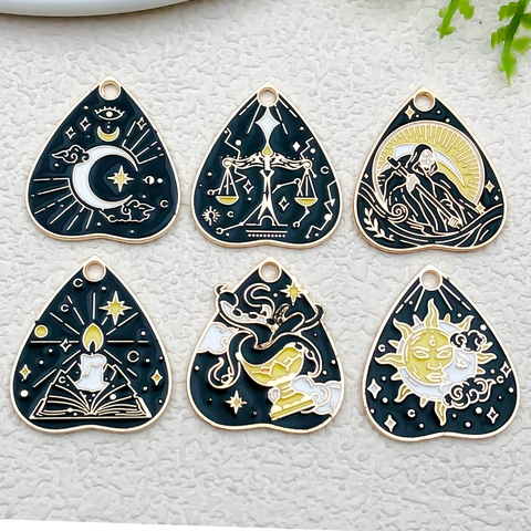 Mystical Tarot Card Enamel Zinc Alloy Charms Sun Moon Death Pattern DIY Jewelry Making Pendants For Necklace Earring Keychain