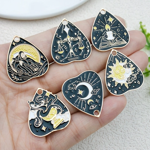 Mystical Tarot Card Enamel Zinc Alloy Charms Sun Moon Death Pattern DIY Jewelry Making Pendants For Necklace Earring Keychain