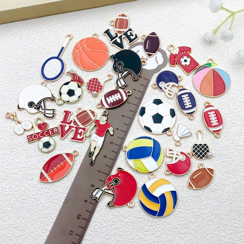 DIY Zinc Alloy Enamel Sports Pendants Soccer Basketball Baseball Volleyball Helmet Charms For Jewelry Making Keychain Accessories