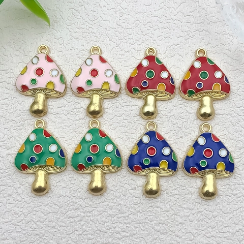 Colorful 3D Mushroom Shape Alloy Enamel Pendants For DIY Jewelry Making Bracelet Necklace Keychain Cartoon Style Handcrafted Charms
