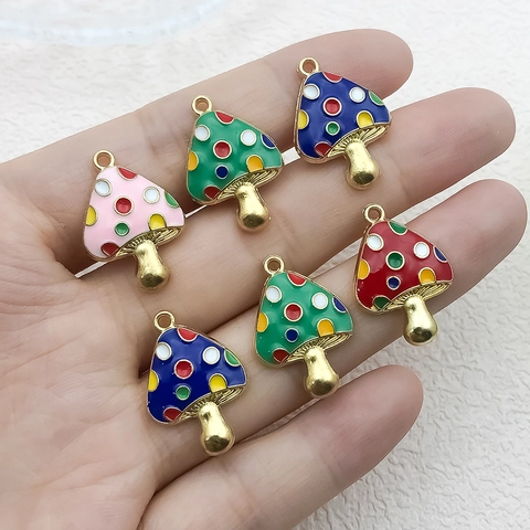 Colorful 3D Mushroom Shape Alloy Enamel Pendants For DIY Jewelry Making Bracelet Necklace Keychain Cartoon Style Handcrafted Charms