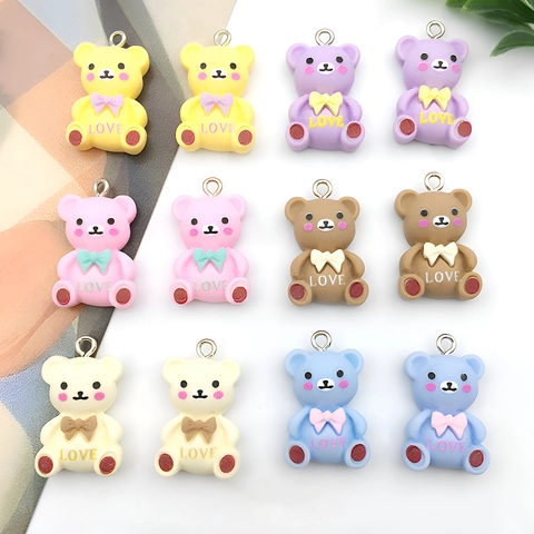 Breloques Ours en Résine Dessin Animé Avec Nœud Et Inscription Love Pour Fabrication de Bijoux DIY Porte-Clés Boucles d'Oreilles