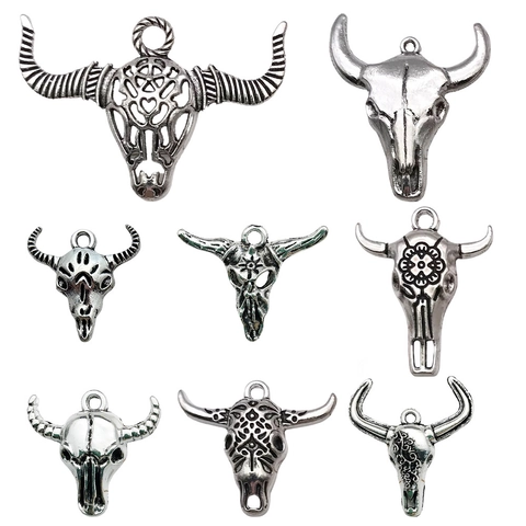 Retro Halloween Bull Skull Pendant Charms Zinc Alloy Animal Skeleton Head For DIY Necklace Bracelet Jewelry Making Accessories
