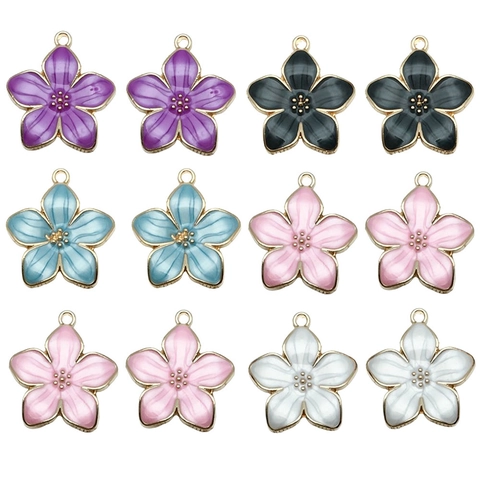 Zinc Alloy Pearlescent Enamel Cherry Blossom Flower Charms For DIY Jewelry Making Necklaces Earrings Bracelets Findings