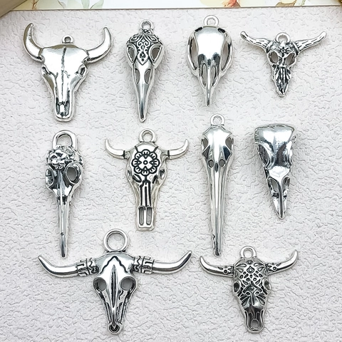 Vintage Zinc Alloy Animal Skull Pendants Bull Bird Head Totem Charms For DIY Necklace Bracelet Tribal Gothic Jewelry Making