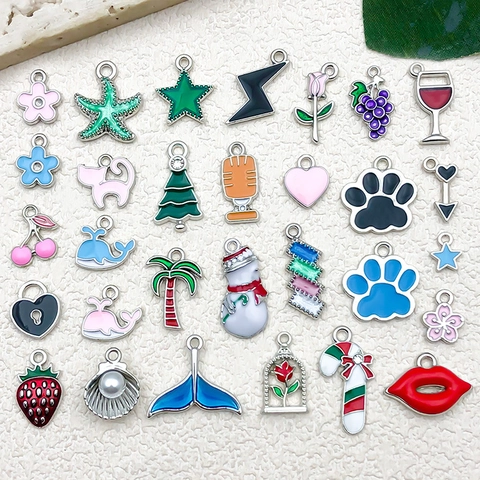 DIY Zinklegierung Emaille Charms Anhänger Gemischt Herz Blume Tier Weihnachten Seestern Für Schmuckherstellung Armband Schlüsselanhänger Halskette Schmuckkomponenten