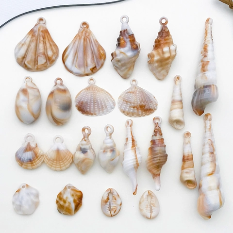 Acrylic Simulated Conch Shell Pendants Marbled Texture Marine Style DIY Jewelry Making Accessories Charms For Necklace Keychain
