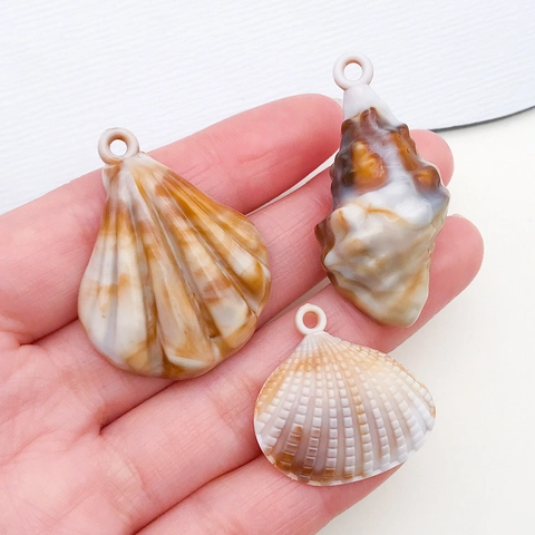 Acrylic Simulated Conch Shell Pendants Marbled Texture Marine Style DIY Jewelry Making Accessories Charms For Necklace Keychain