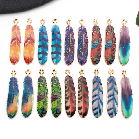 Zinklegering Druppelolie Veer Hangers Voor DIY Oorbellen Sleutelhanger Sieraden Maken Boheemse Stijl Kleurrijke Emaille Knutselen