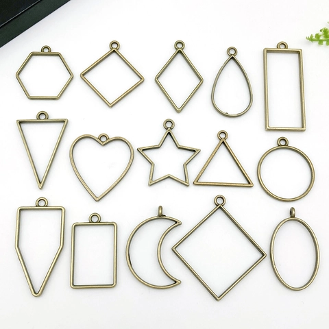 Alloy Geometric Open Back Bezel Frame For Resin DIY Jewelry Making Heart Star Moon Triangle Shape Craft Finding Pendant