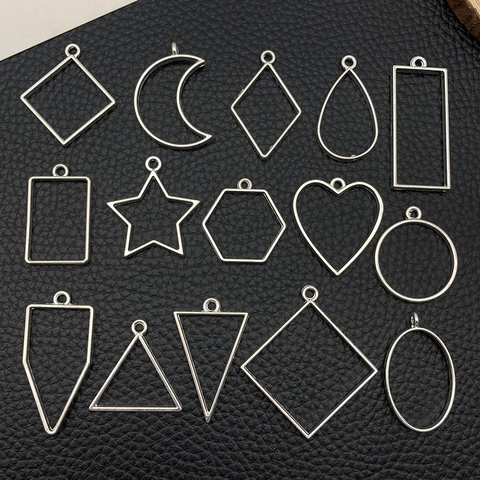Zinc Alloy Hollow Geometric Frame Pendants Mixed Shapes Moon Star Heart Rhombus For DIY Resin Jewelry Making Findings