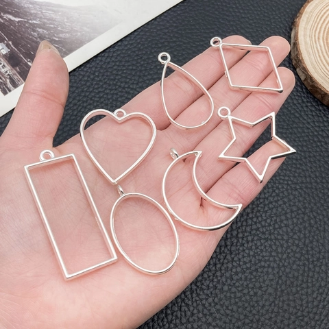 Zinc Alloy Hollow Geometric Frame Pendants Mixed Shapes Moon Star Heart Rhombus For DIY Resin Jewelry Making Findings