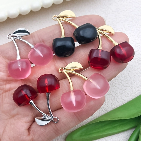 Pendentifs Cerise en Résine 3D avec Feuille en Alliage pour Boucles d'Oreilles Collier Porte-clés Accessoires de Bijoux DIY Femmes