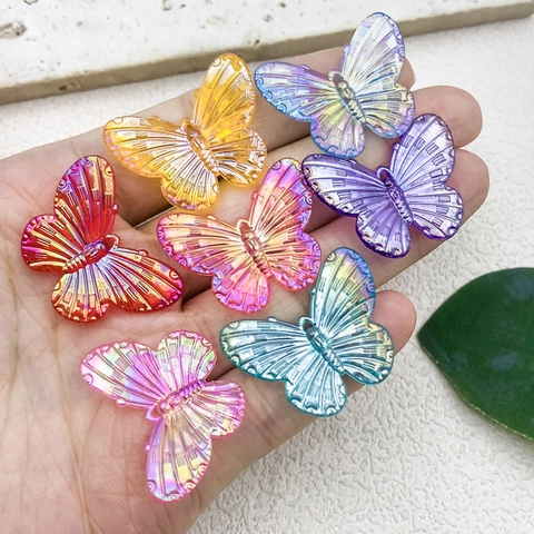 Acrylic Resin Iridescent Butterfly Pendants For DIY Jewelry Making Cute Baroque Butterfly Charms For Necklace Bracelet