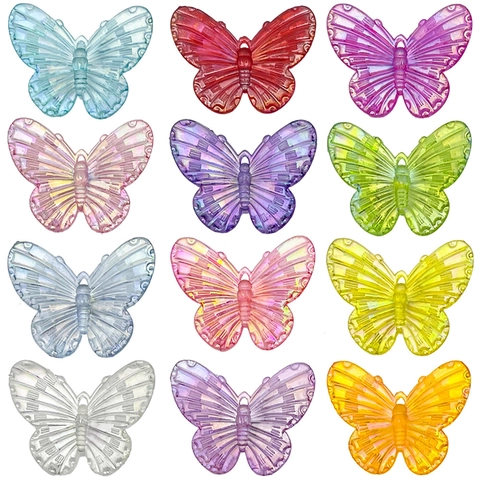 Acrylic Resin Iridescent Butterfly Pendants For DIY Jewelry Making Cute Baroque Butterfly Charms For Necklace Bracelet