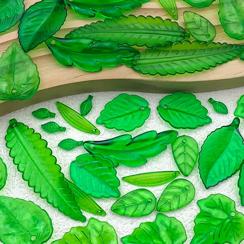 Acrylic Green Leaf Beads For Jewelry Making DIY Simulated Tree Leaves Charms For Vintage Hairpin Headwear Accessories